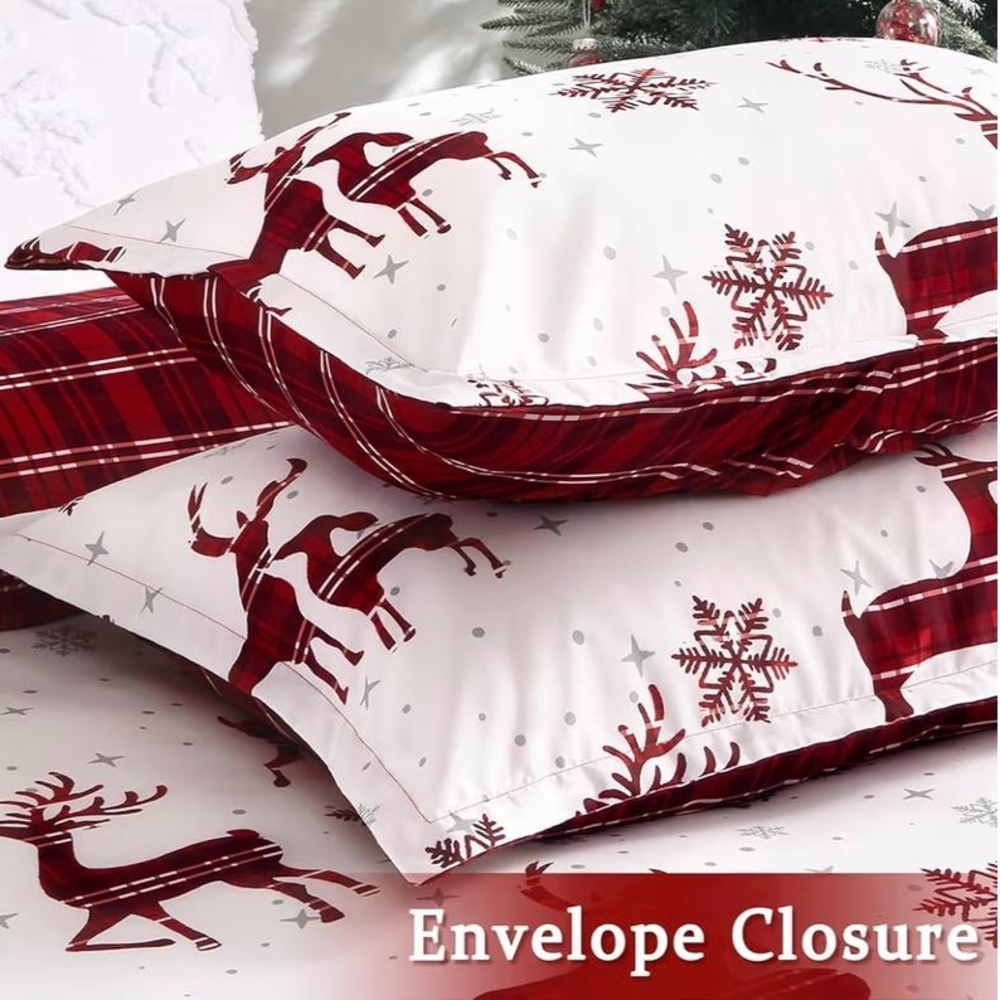 Duvet Cover Set Holiday Red and Beige Reindeer Bedding Set - Brand Unknown - Picture 6 of 6